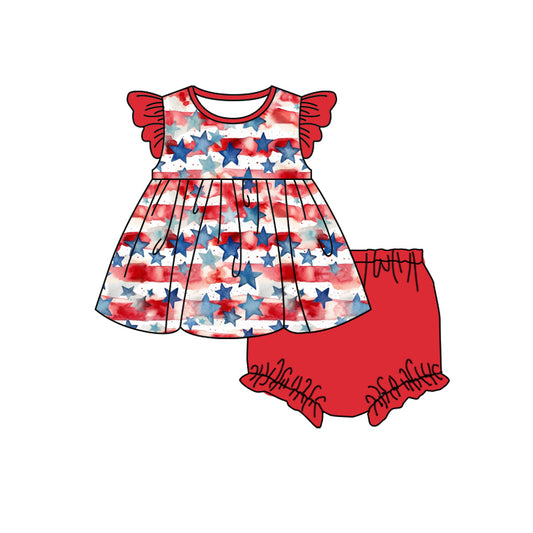 Baby Girls 4th Of July Stars Top Bummies Clothes Sets Preorder