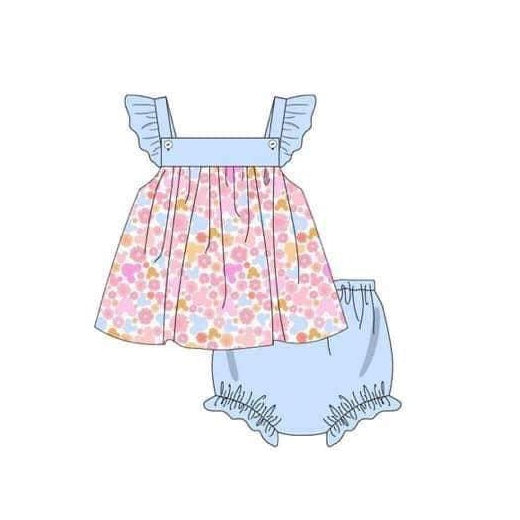Baby Girls Pink Small Flowers Tunic Top Bummies Clothes Sets Preorder