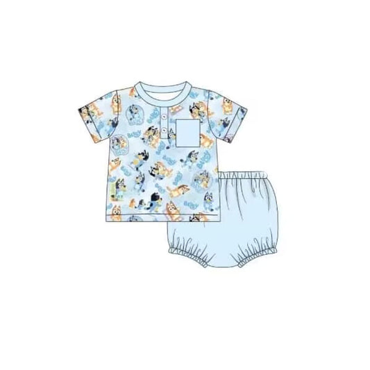 Baby Boys Blue Dogs Shirt Top Bummies Clothes Sets Preorder(moq 5)