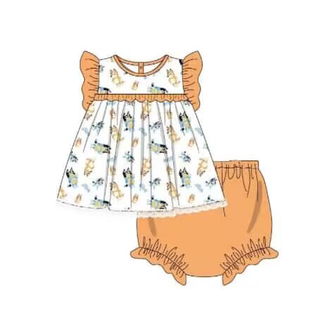 Baby Girls Orange Dogs Tunic Top Bummies Clothes Sets Preorder(moq 5)