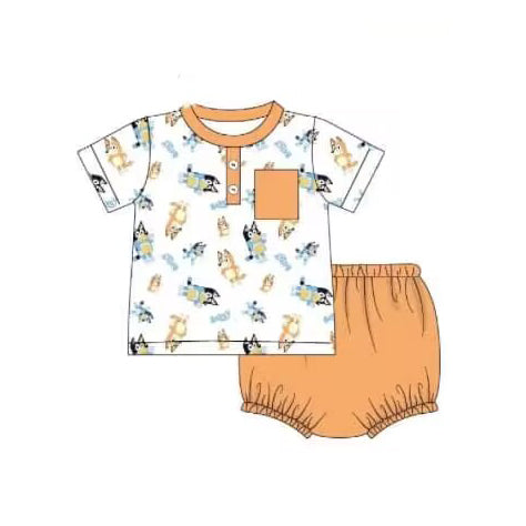 Baby Boys Orange Dogs Shirt Top Bummies Clothes Sets Preorder(moq 5)