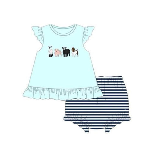 Baby Girls Blue Farm Tunic Top Stripes Bummies Clothes Sets Preorder