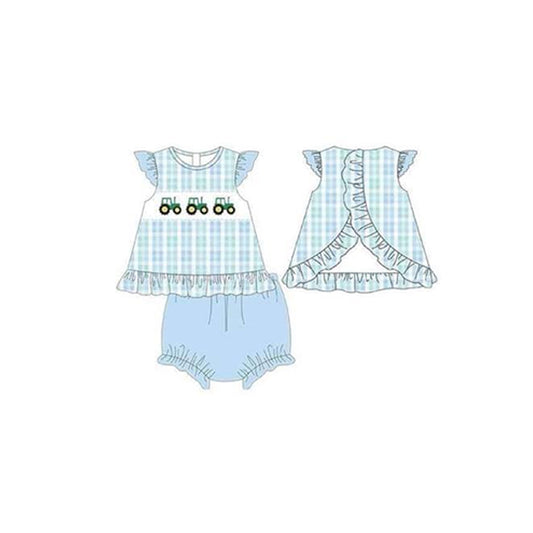 Baby Girls Tractors Blue Checkered Tunic Top Bummies Clothes Sets Preorder