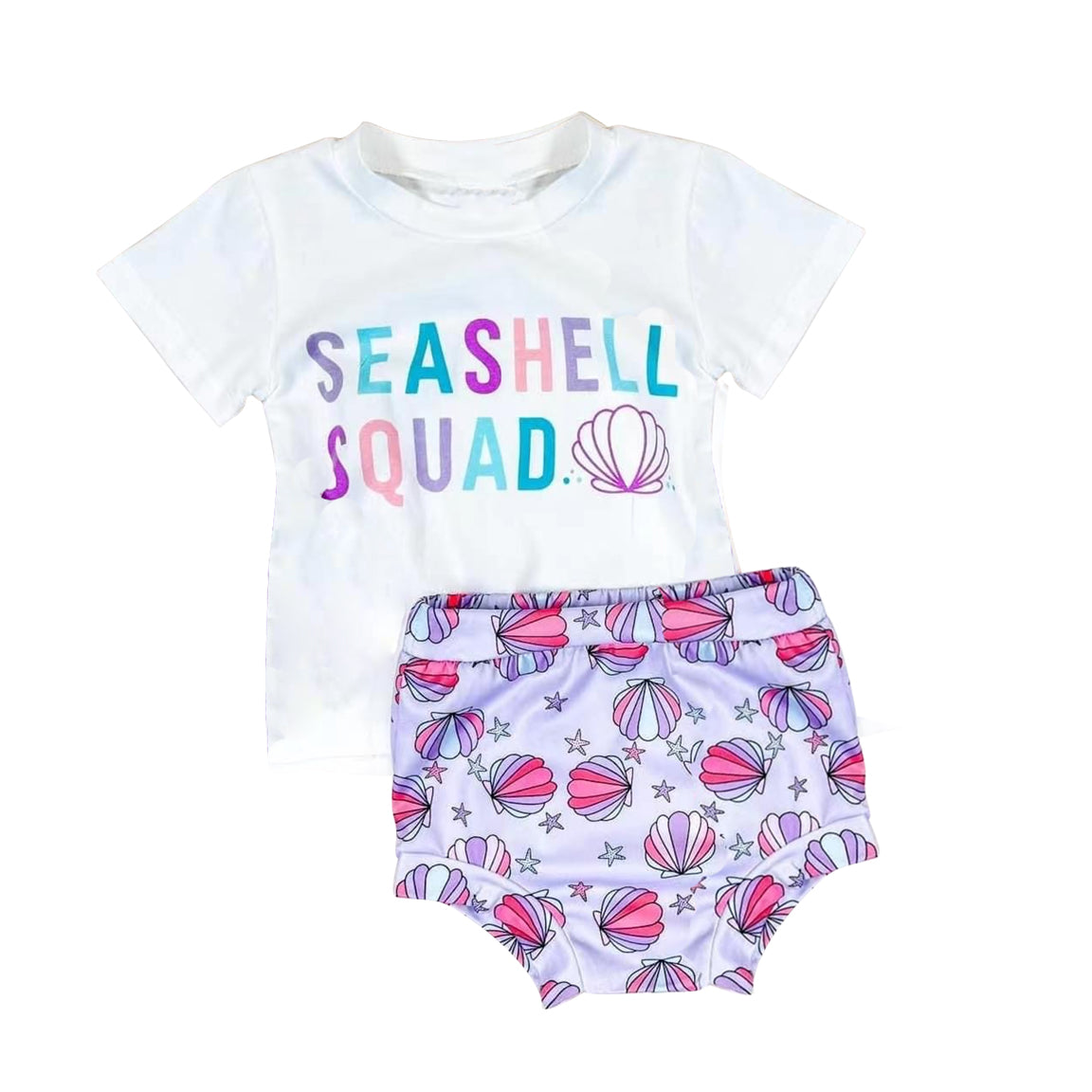 Baby Girls Summer Purple Shirt Top Sea Shell Bummie Sets preorder