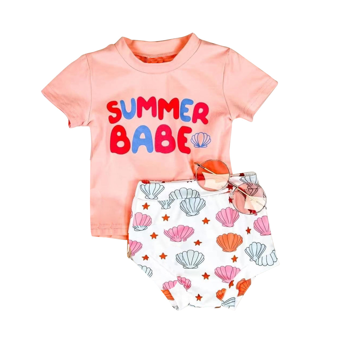 Baby Girls Summer Babe Shirt Top Sea Shell Bummie Sets preorder
