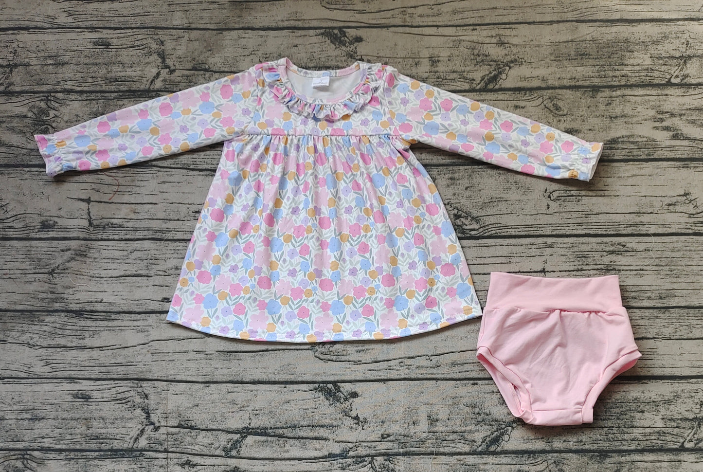 Baby Girls Pink Flowers Long Sleeve Top Bummie Sets