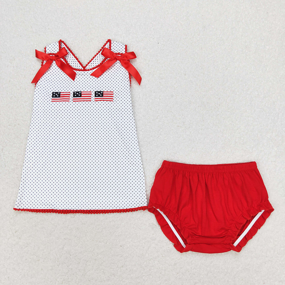Sibling Baby Girls 4th Of July Flags Top Bummie Shorts Outfits