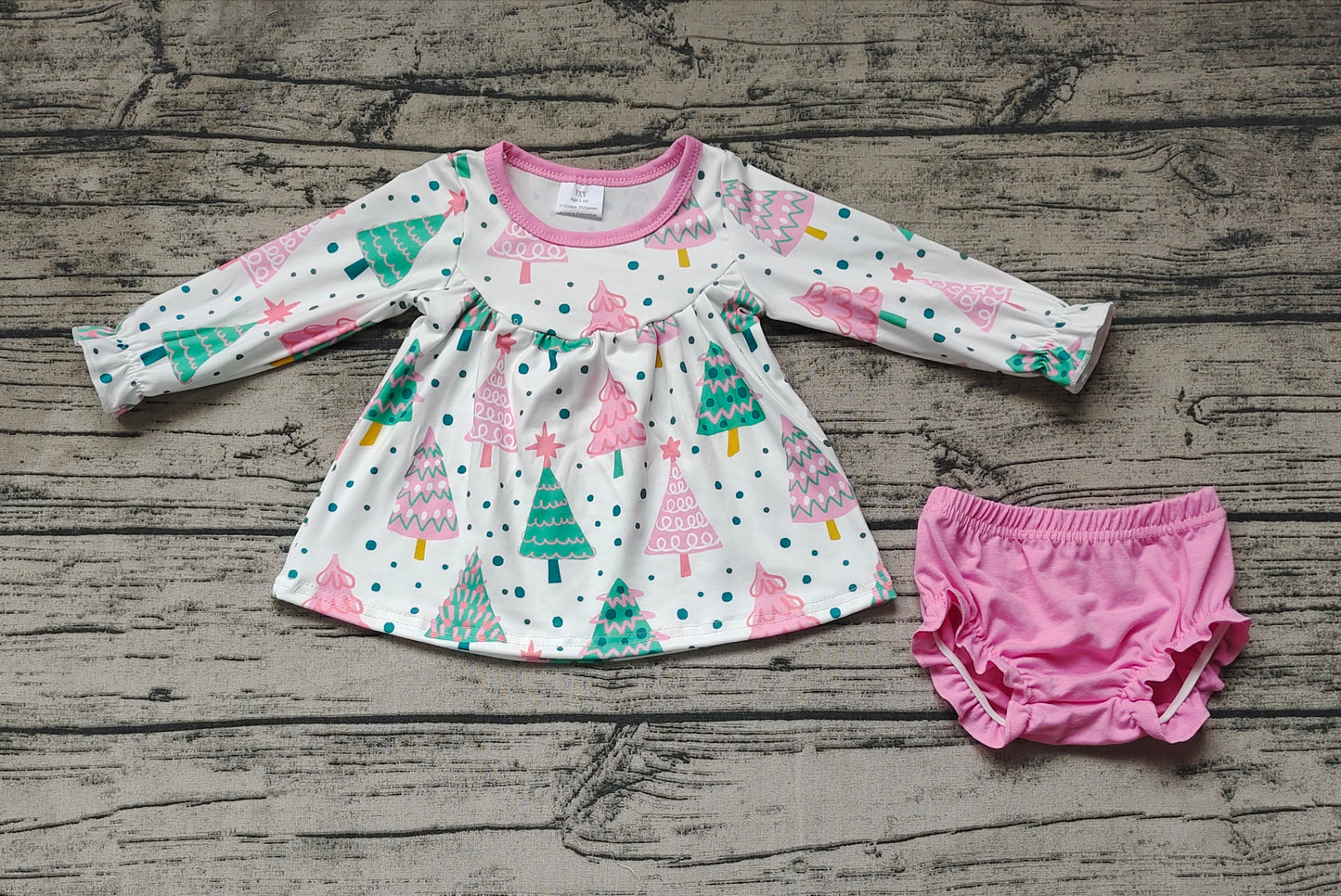 Baby Girls Christmas Colorful Trees Tunic Top Bummies Clothes Sets