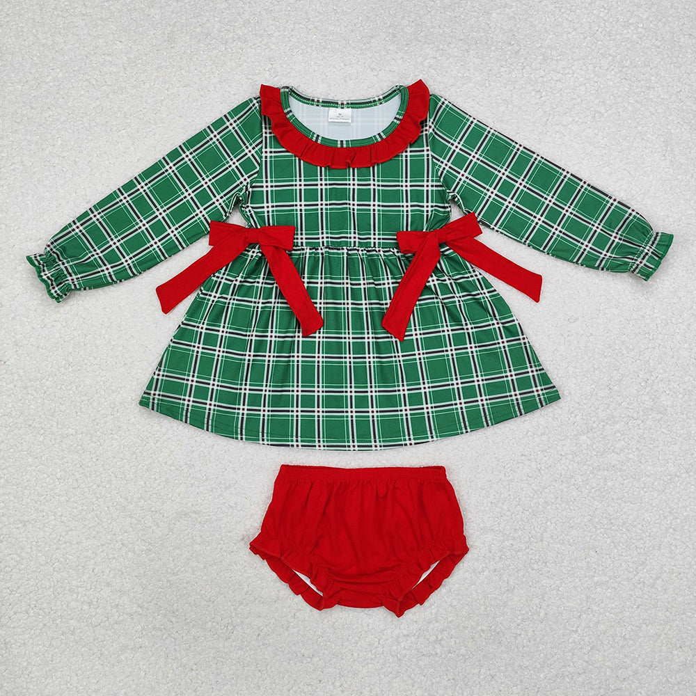 Baby Girls Green Checkered Long Sleeve Tunic Top Bummies Clothes Sets