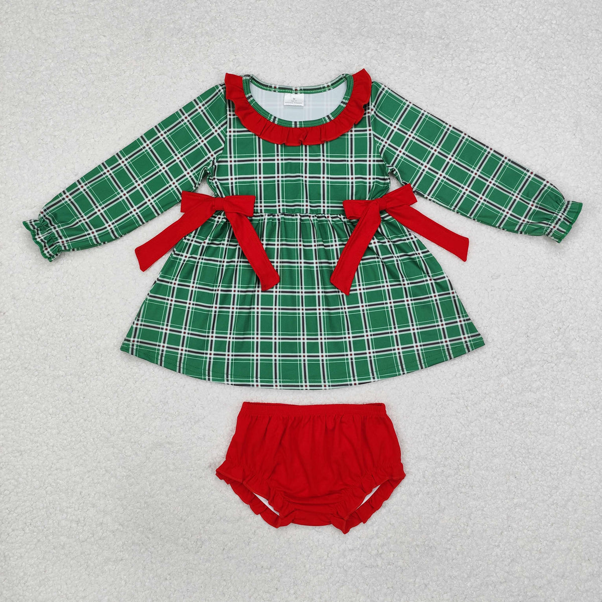 Sibling Baby Girls Long Sleeves Christmas Trees Candy Cane Tunic Ruffle Bummie Sets