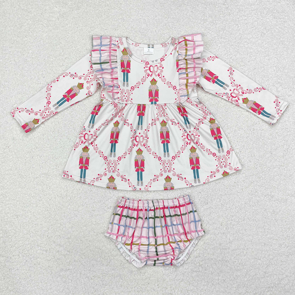 Sibling Baby Girls Long Sleeves Christmas Trees Candy Cane Tunic Ruffle Bummie Sets