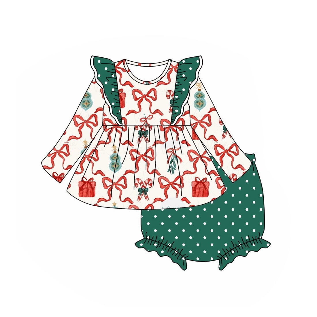 Baby Girls Christmas Bows Gifts Tunic Top Bummies Clothes Sets Preorder