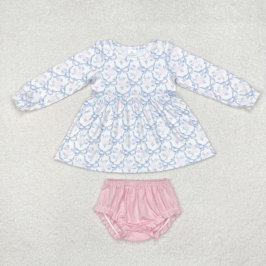 Baby Girls Blue Bows Flowers Tunic Bummie Clothes Sets