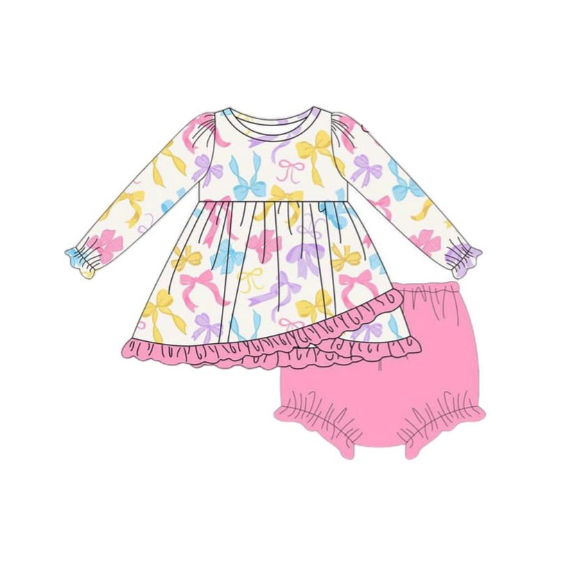 Baby Girls Colorful Bows Tunic Bummie Clothes Sets Preorder