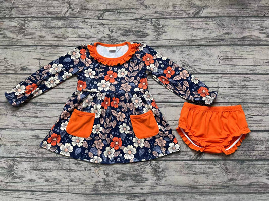 Baby Girls Fall Flowers Pockets Tunic Top Bummies Clothes Sets