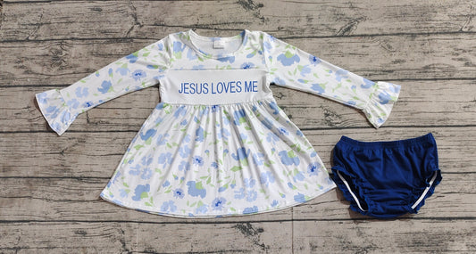 Baby Girls Flowers Jesus Loves Me Top Bummies Clothes Sets