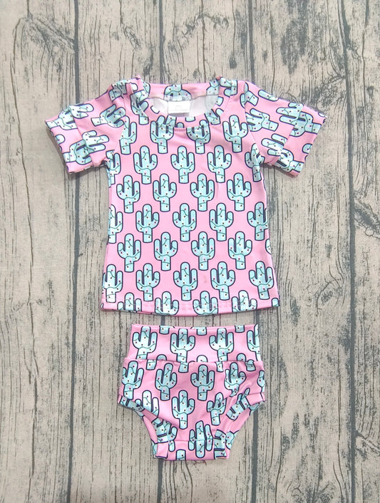 Baby Girls Pink Cactus Shirts Top Bummies Clothes Sets