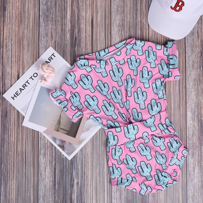 Baby Girls Pink Cactus Shirts Top Bummies Clothes Sets Preorder