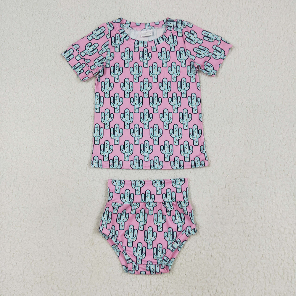 Baby Girls Pink Cactus Shirts Top Bummies Clothes Sets