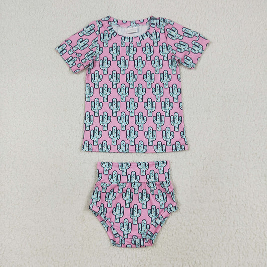 Baby Girls Pink Cactus Shirts Top Bummies Clothes Sets