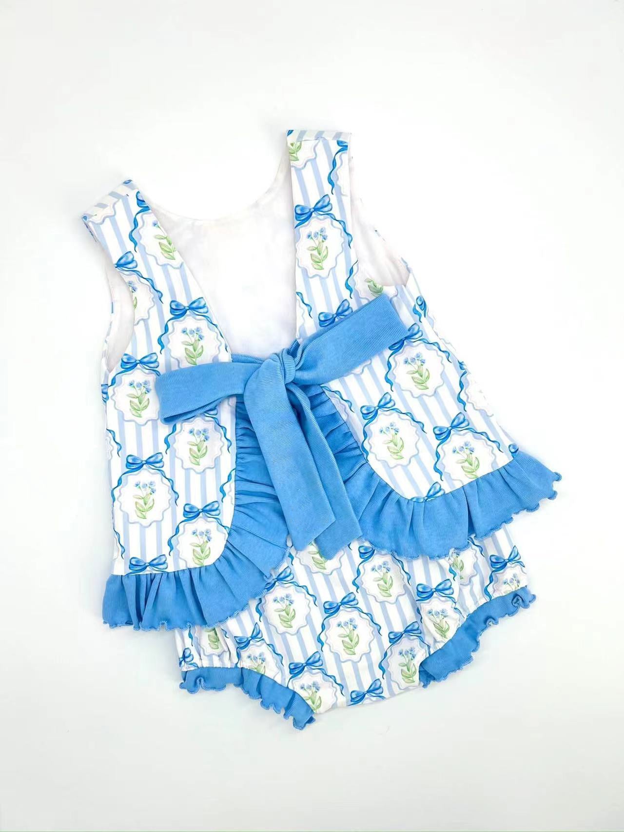 Baby Girls Blue Bows Ruffle Top Bummies Clothes Sets Preorder