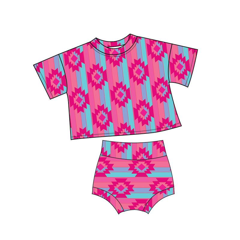 Baby Girls Western Pink Aztec Top Bummies Clothes Sets Preorder