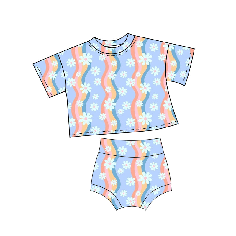 Baby Girls Blue Flowers Groovy Top Bummies Clothes Sets Preorder