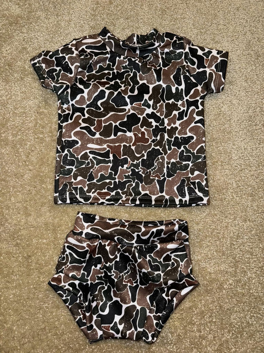 Baby Girls Brown Camouflage Top Bummies Clothes Sets Preorder