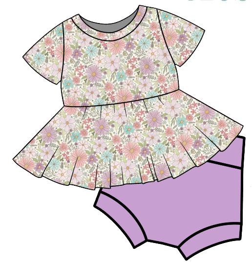 Baby Girls Lavender Flowers Tunic Top Bummies Clothes Sets Preorder