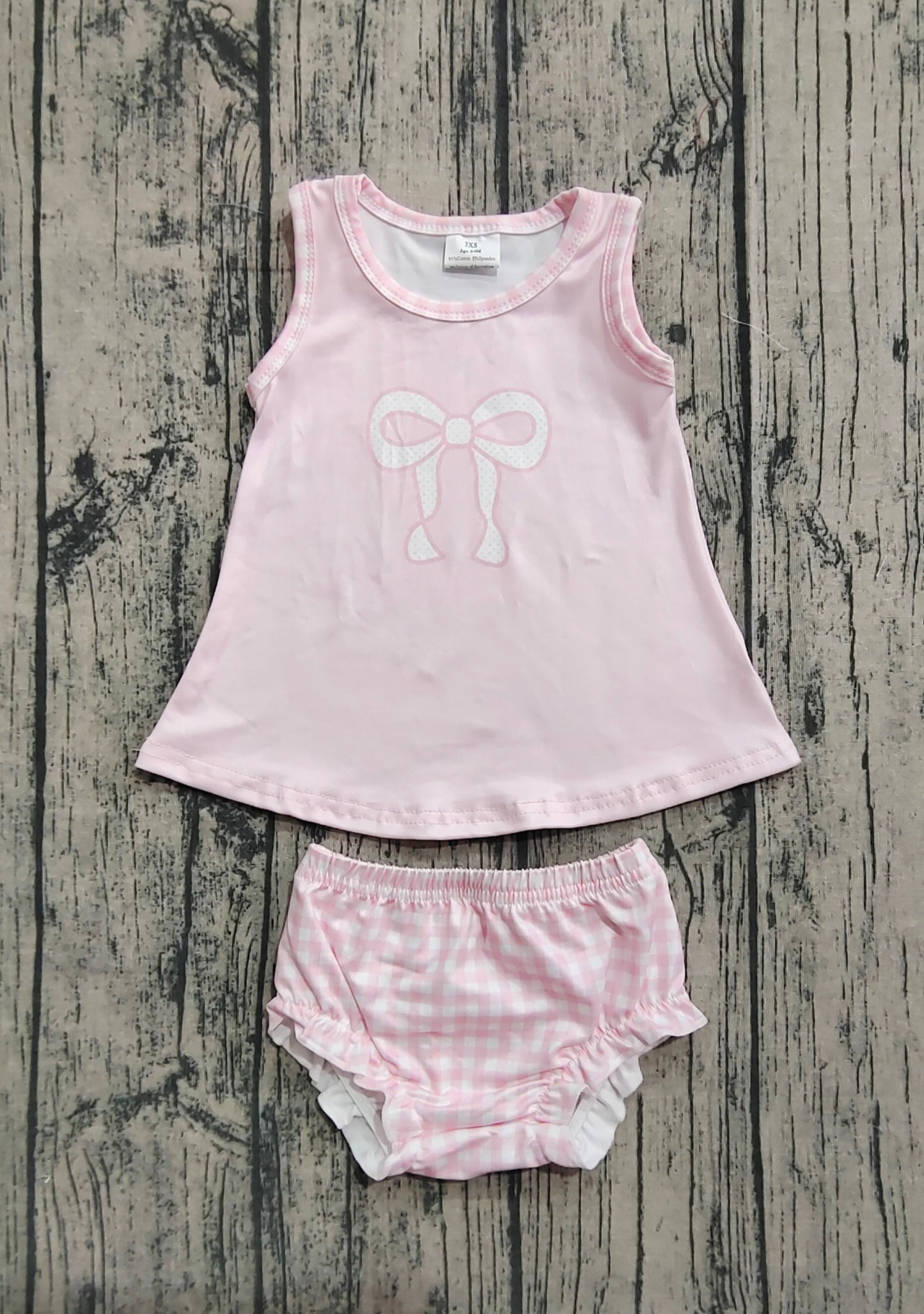 Baby Girls Light Pink Sleeveless Bow Tunic Bummies Clothes Set