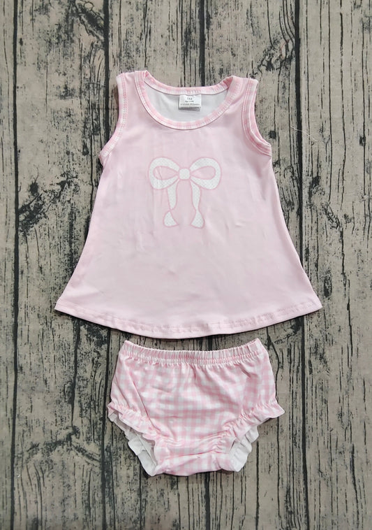 Baby Girls Light Pink Sleeveless Bow Tunic Bummies Clothes Set