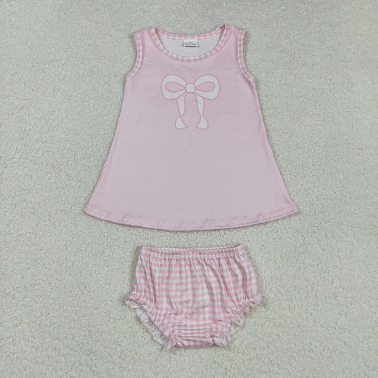 Baby Girls Light Pink Sleeveless Bow Tunic Bummies Clothes Set