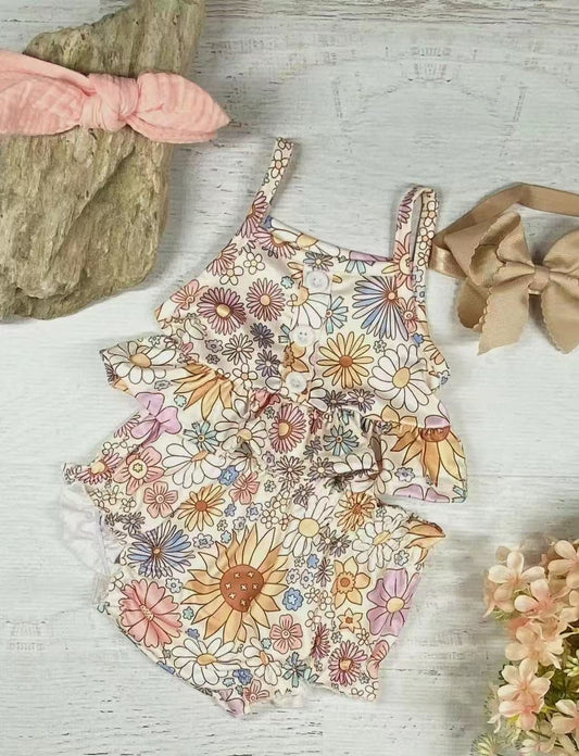 Baby Girls Strap Floral Button Tunic Bummies Clothes Set Preorder