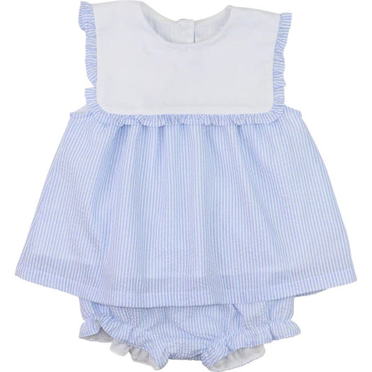 Preorder moq 5 Baby Girls Blue Stripe Sleeveless Tunic Bummies Set