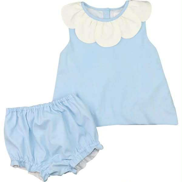 Preorder moq 5 Baby Girls Blue Sleeveless Shirt Tunic Ruffle Bummies Set