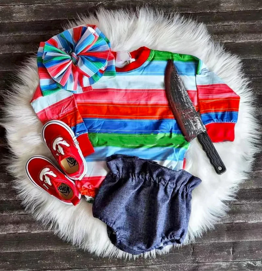 Baby Girls Rainbow Stripe Long Sleeves Top Bummies Clothes Set Preorder