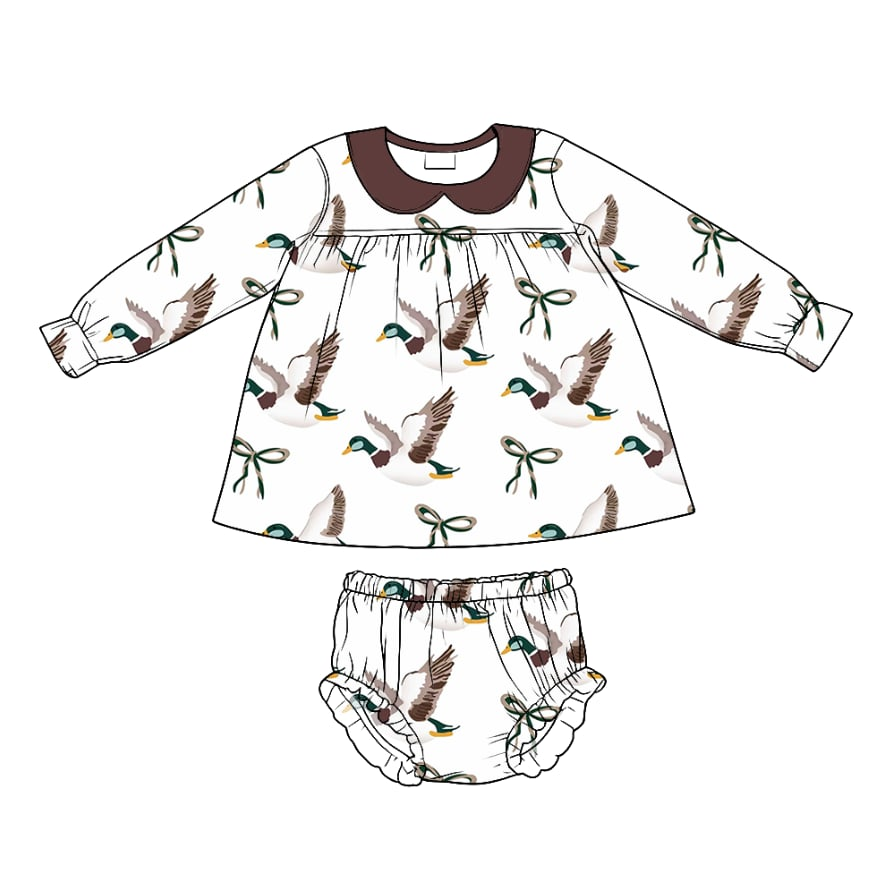 Baby Girls Green Bows Ducks Collar Tunic Bummies Clothes Sets Preorder