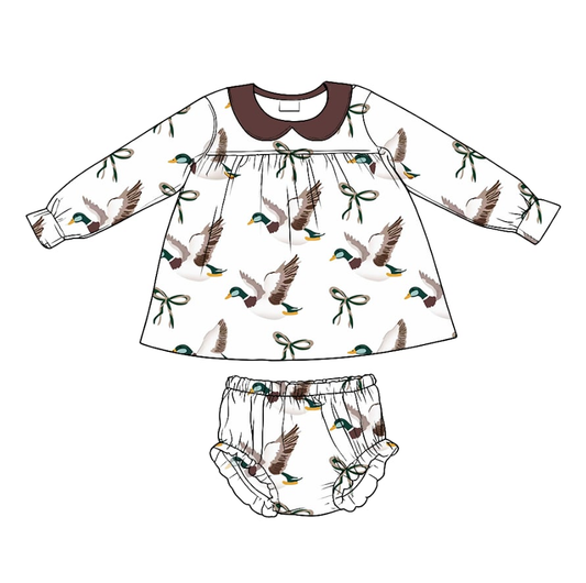Baby Girls Green Bows Ducks Collar Tunic Bummies Clothes Sets Preorder