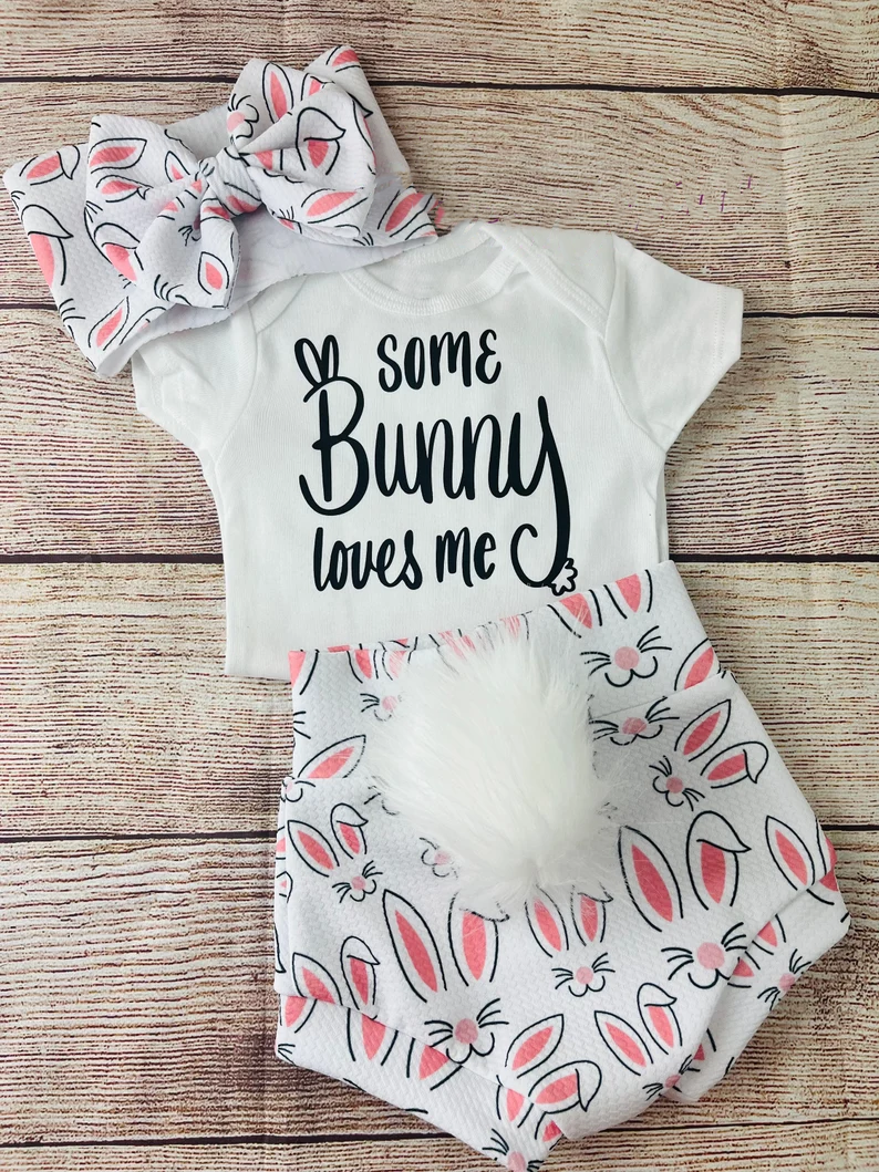 Baby Girls Some Bunny Love Me Top Rabbits Fur Bummies Easter Clothes Sets Preorder