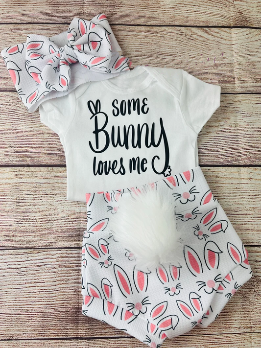 Baby Girls Some Bunny Love Me Top Rabbits Fur Bummies Easter Clothes Sets Preorder