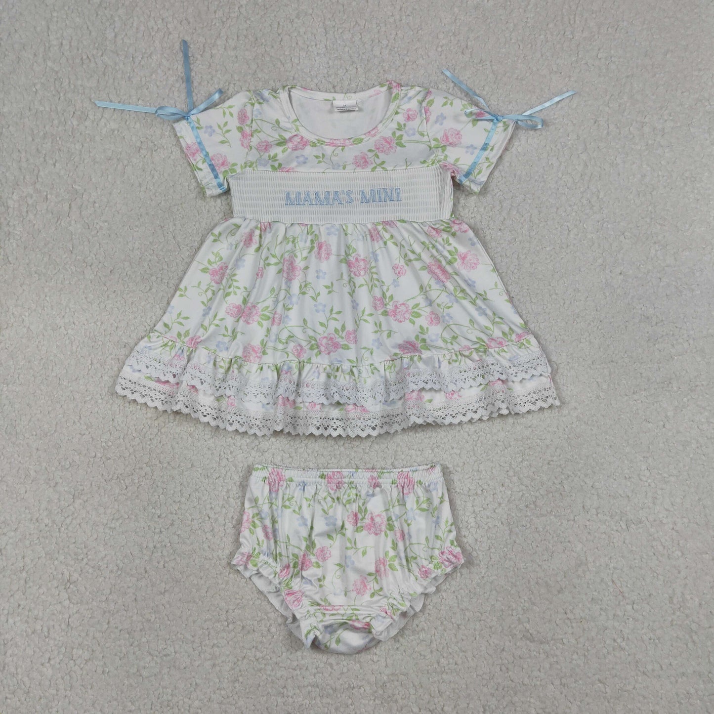 Smocked Mama's Mini Baby Girls Flowers Tunic Bummies Clothes Sets