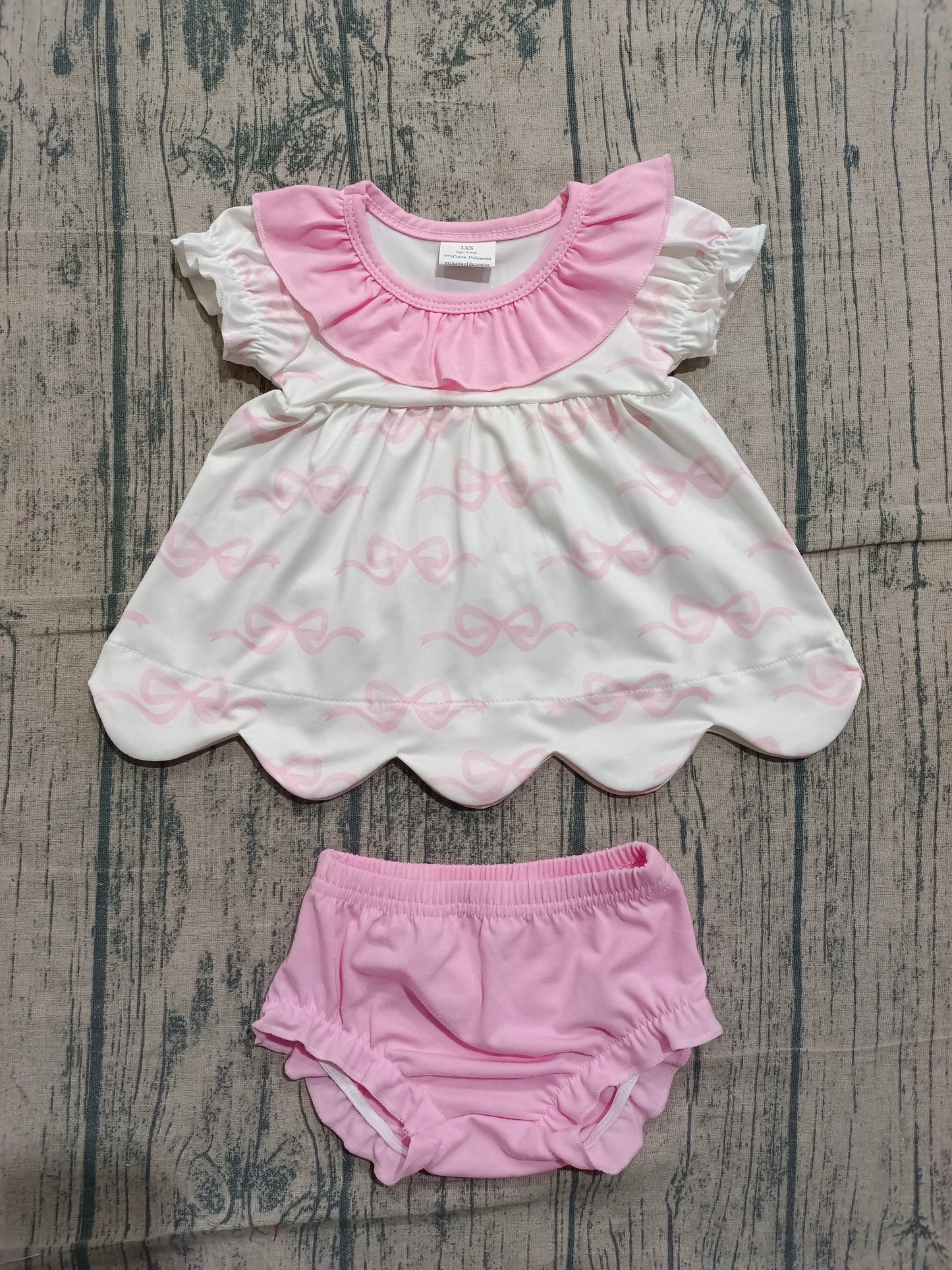 Baby Girls Pink Bows Collar Scallop Tunic Bummies Clothes Sets