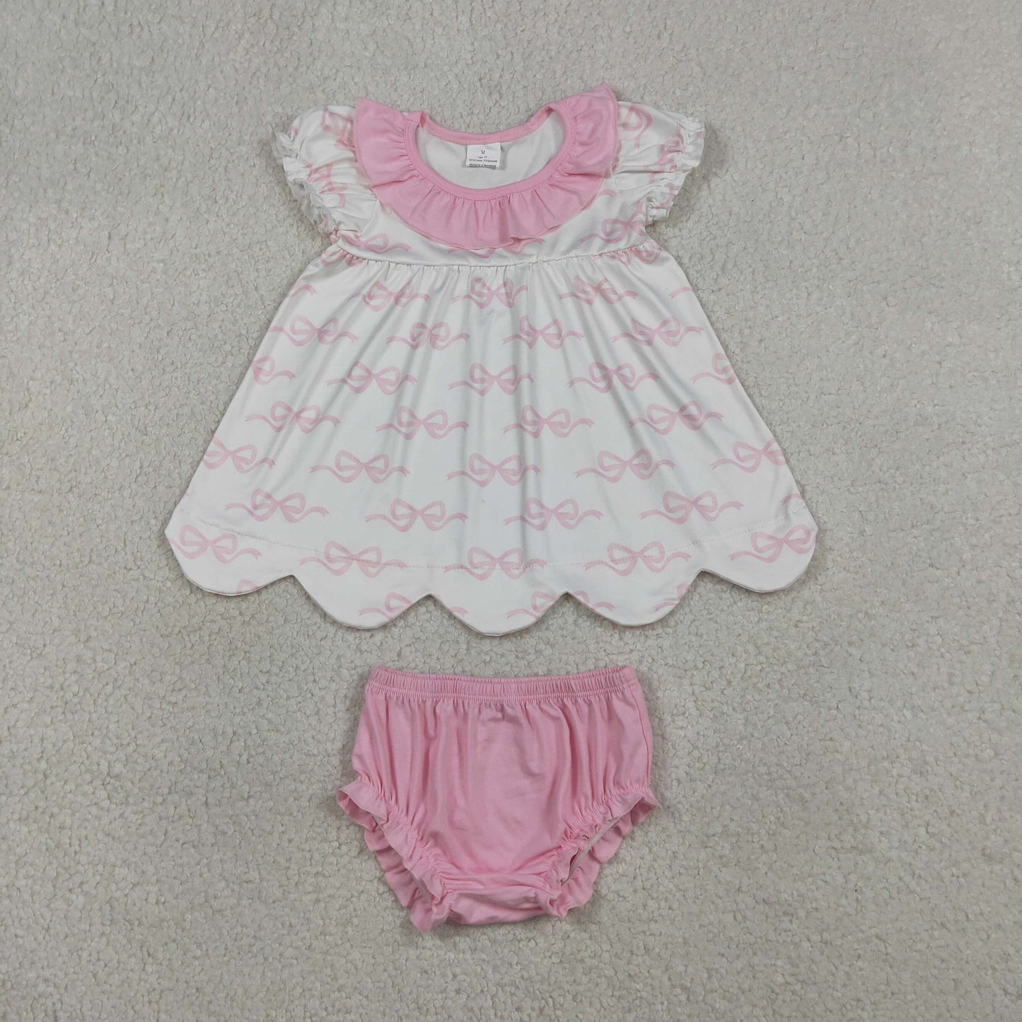 Baby Girls Pink Bows Collar Scallop Tunic Bummies Clothes Sets