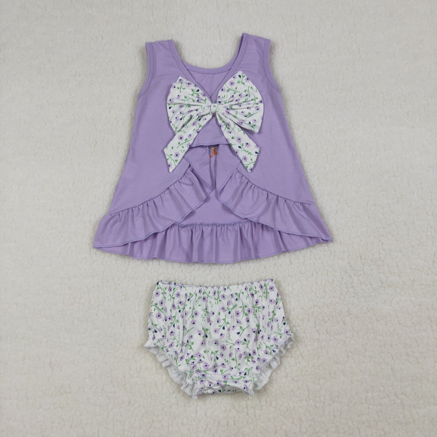 Embroidery Floral Goose Baby Girls Back Bows Tunic Bummies Clothes Sets