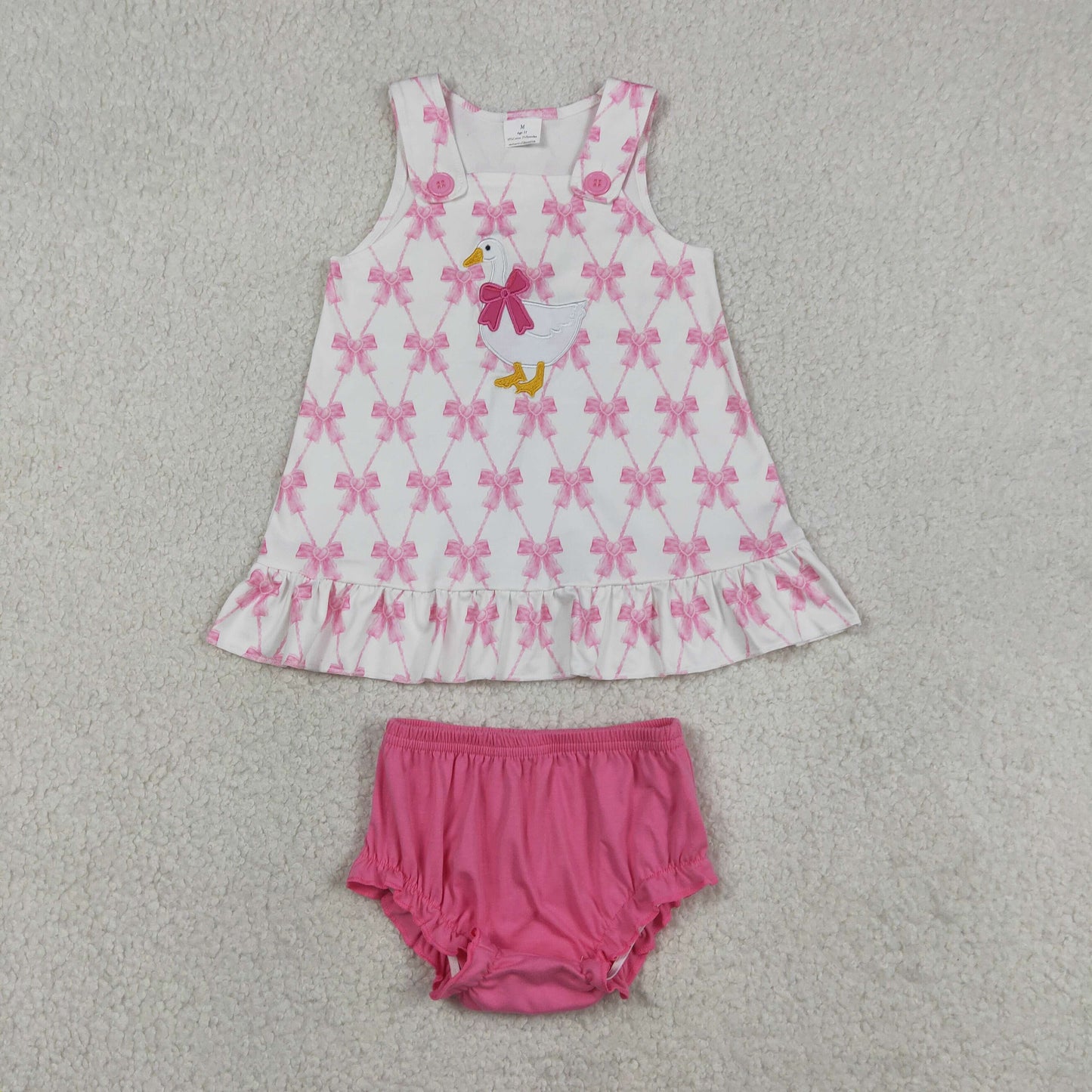 Embroidery Goose Baby Girls Pink Bow Plaid Tunic Bummies Clothes Sets