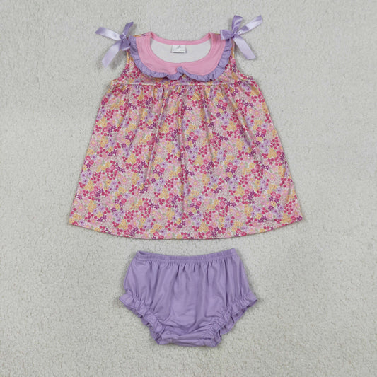 Baby Girls Sleeveless Flowers Collar Tunic Bummies Clothes Sets