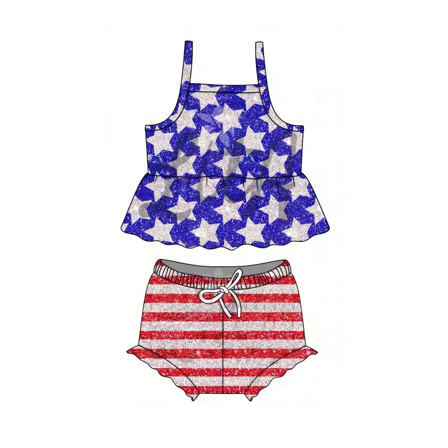 Baby Girls Strap Stars Tunic Stripe Bummies 4th of July Clothes Sets Preorder