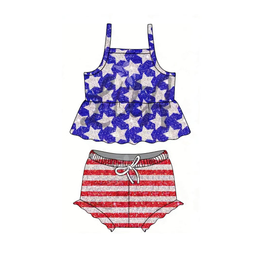 Baby Girls Strap Stars Tunic Stripe Bummies 4th of July Clothes Sets Preorder
