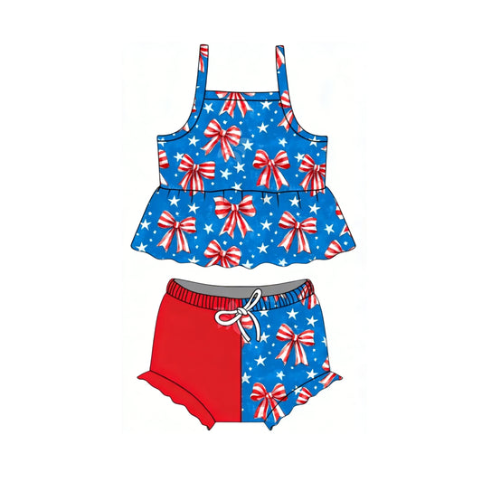 Baby Girls Strap Stars Bows Tunic Bummies 4th of July Clothes Sets Preorder
