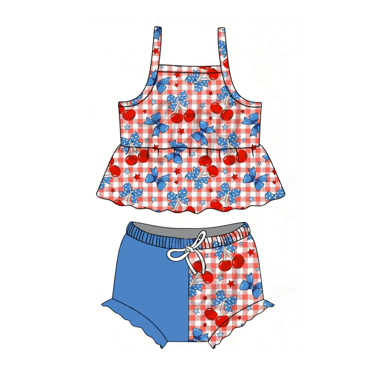 Baby Girls Strap Bows Cherry Tunic Bummies 4th of July Clothes Sets Preorder